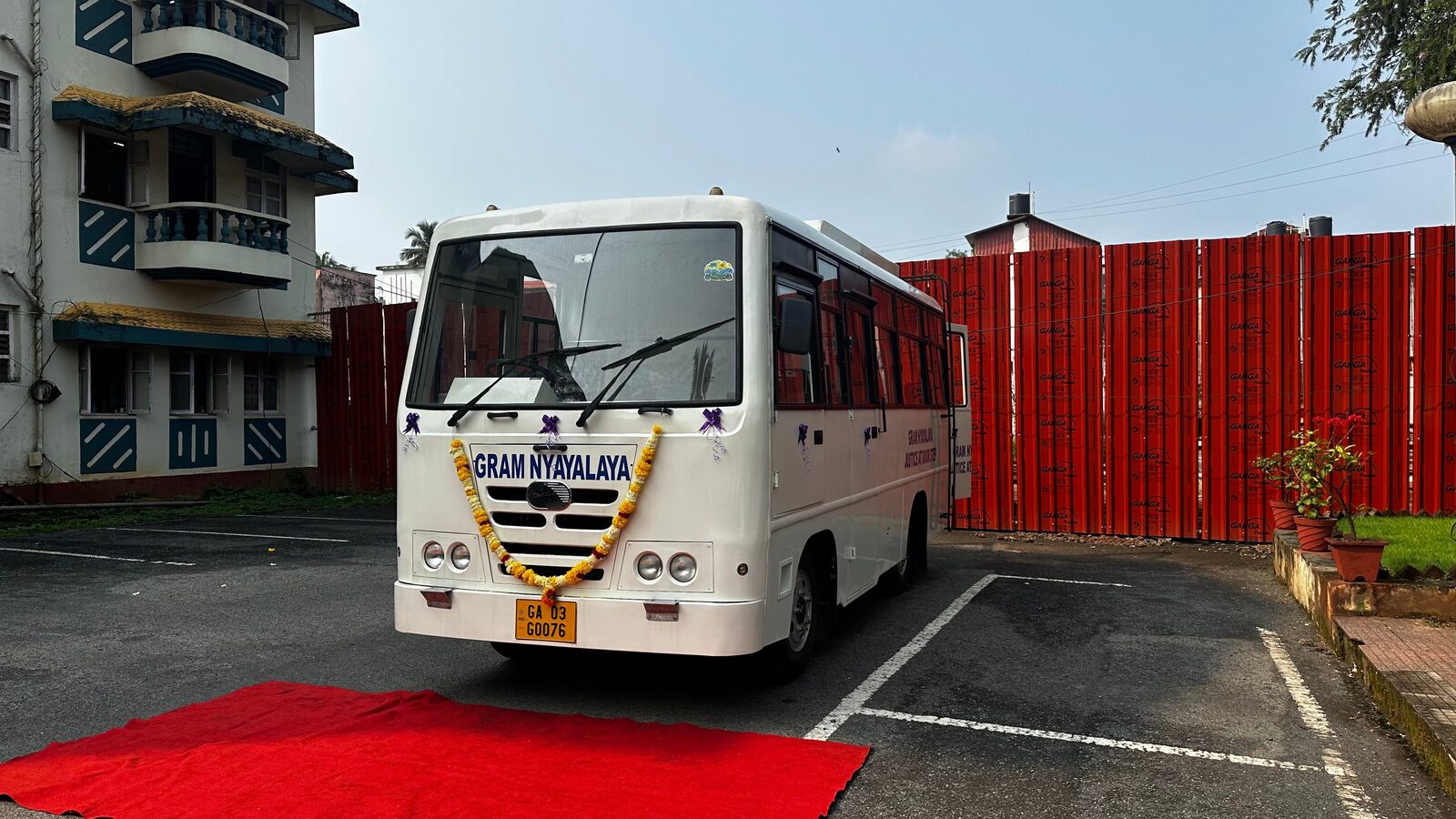 An Ultratech-built bus outside the Verna works