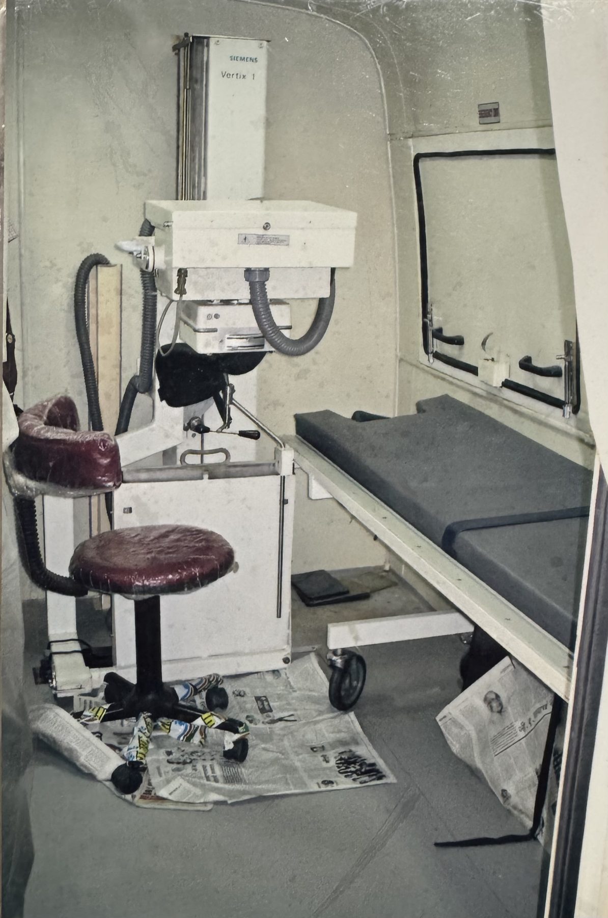 Interior of an Ultratech-built mobile hospital showing the examination area